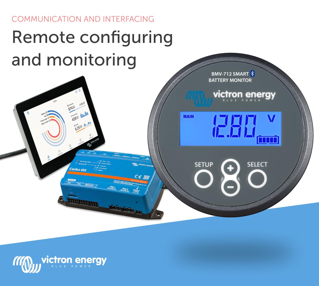 Victron Energy BMV-712 Smart Battery Monitor with Shunt - 6.5-70 VDC - Display, Bluetooth and Detailed in-App Insights- Grey
