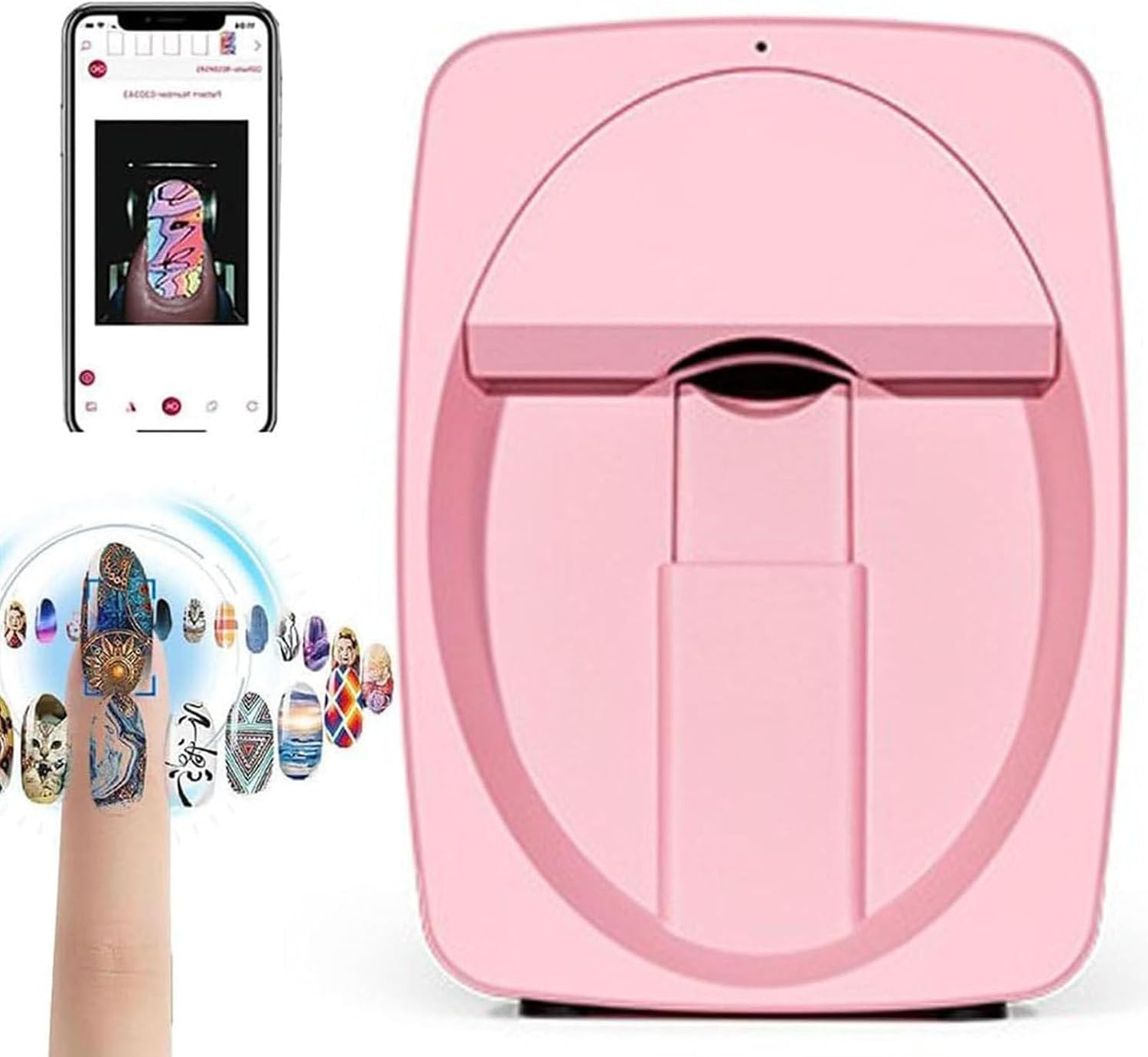 Nail Printer,3D Smart Automatic Nail Printer,Nail Pattern Printer,Multi-Function Portable Mobile Nail Painting Machine,Suitable for Children (Pink)