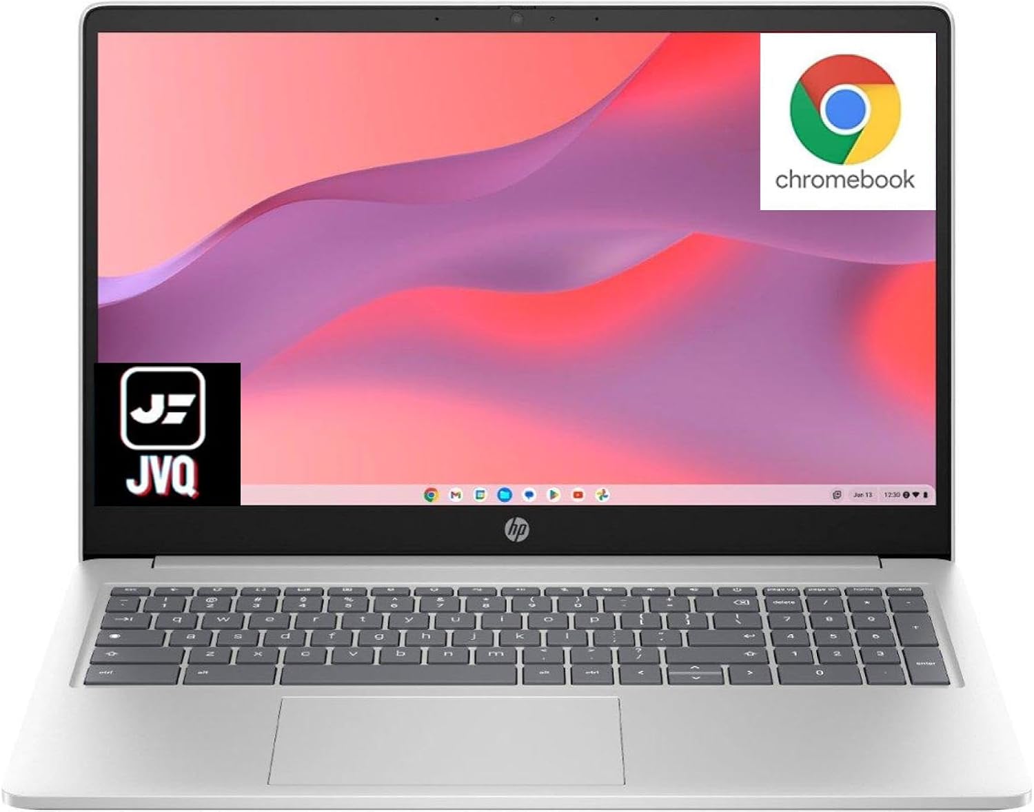 HP 15.6'' HD Chromebook Laptop, Intel Processor N200, 8GB RAM, 64GB eMMC + 64GB Card, Webcam, WiFi, Zoom Meeting, Bluetooth, USB-A&C, Chrome OS- Natural Silver