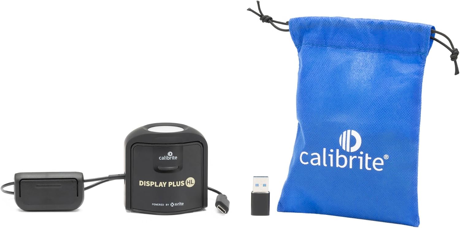 Calibrite Display Plus HL Monitor Calibration Colorimeter for Mini LED OLED and Super Bright Displays, Advanced HL Sensor Measures Up to 10000 Nits, PROFILER Software, USB C with Adapter