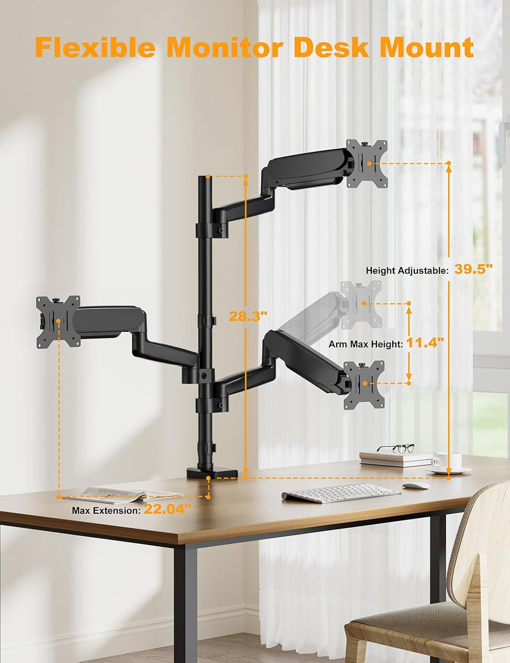 Triple Monitor Mount for 13-32 Inch Screens, Gas Spring Adjustment Triple Monitor Stand Holds 17.6lbs per Arm, Tilt, Swivel, Rotation with Clamp & Grommet Kit, Max VESA 100x100mm FORGIGN Mount