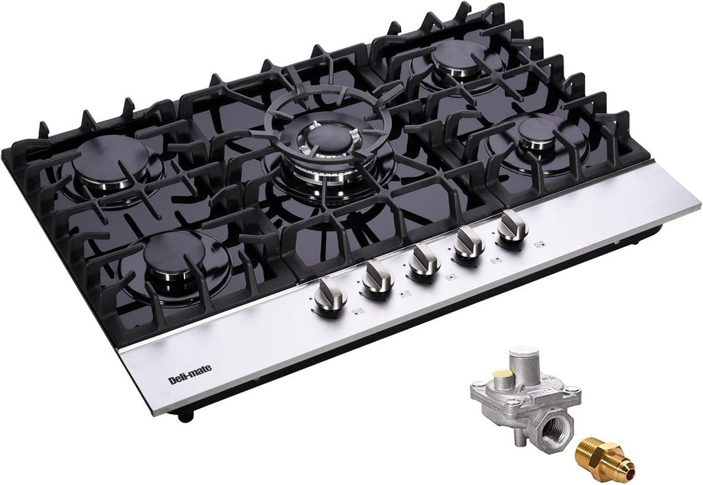 30 Inch Gas Cooktop, Built-in Tempered Glass 5 Burners Gas Stovetop LPG/NG Convertible Gas Stove Top Dual Fuel Gas Hob DM5188-01