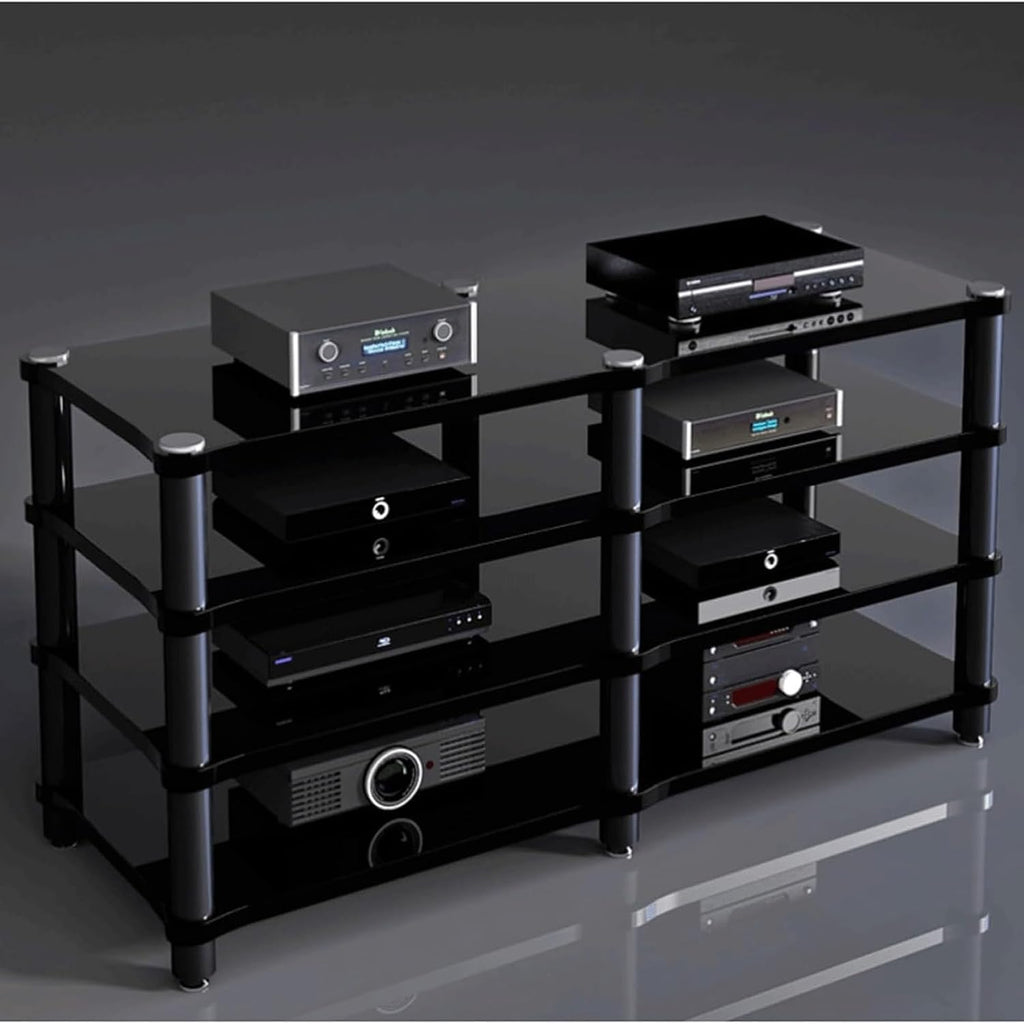Audio Rack 1/2/3/4 Tier Stereo Rack Audio Equipment Rack Audio Stereo Shelf Wooden HiFi Rack Audio-Video Shelving Shock-Absorbing(Nero,4 Tier)
