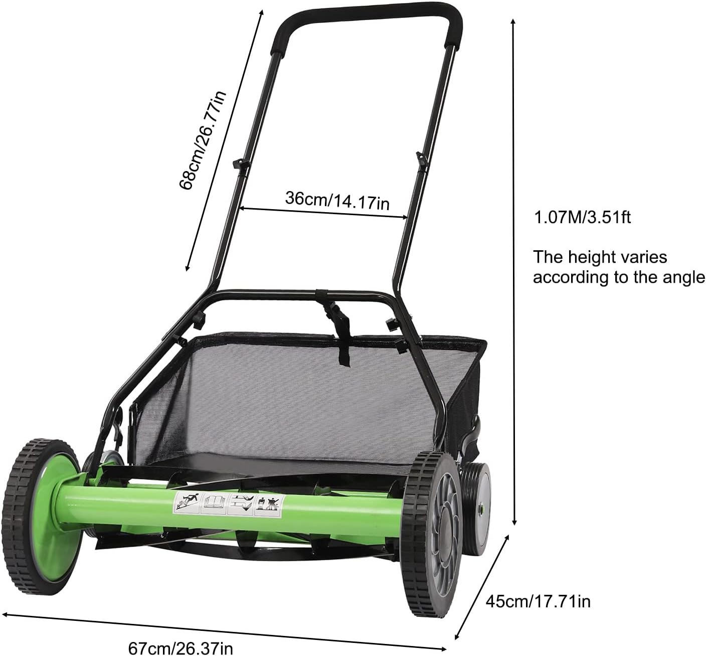 Manual Lawn Mower 20in Home Reel Mower, Cylinder Lawnmower, Push Reel Lawn Mower Adjustable Mowing Height for Lawn Mowing in Villas, Parks, Gardens