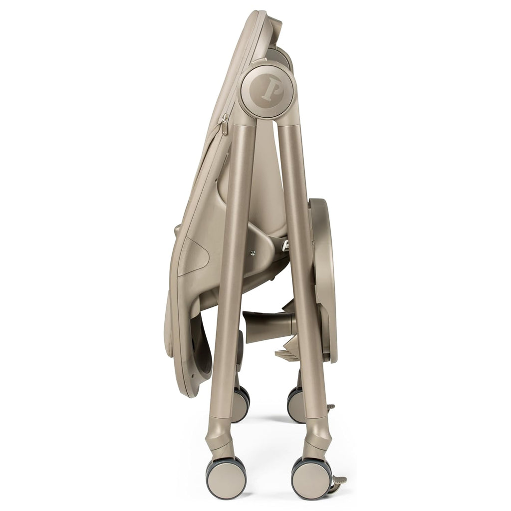 Peg Perego Living, Grow with Baby Folding High Chair & Recliner, Height Adjustable, Quick Clean & Easy Push Wheels for Babies & Toddlers, Made in Italy, Space Sand