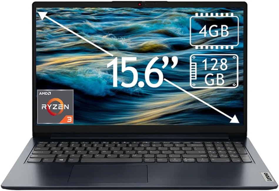 15.6' FHD Laptop - AMD Ryzen 3 & Radeon - 4GB RAM, 128GB SSD - Abyss Blue by Lenovo