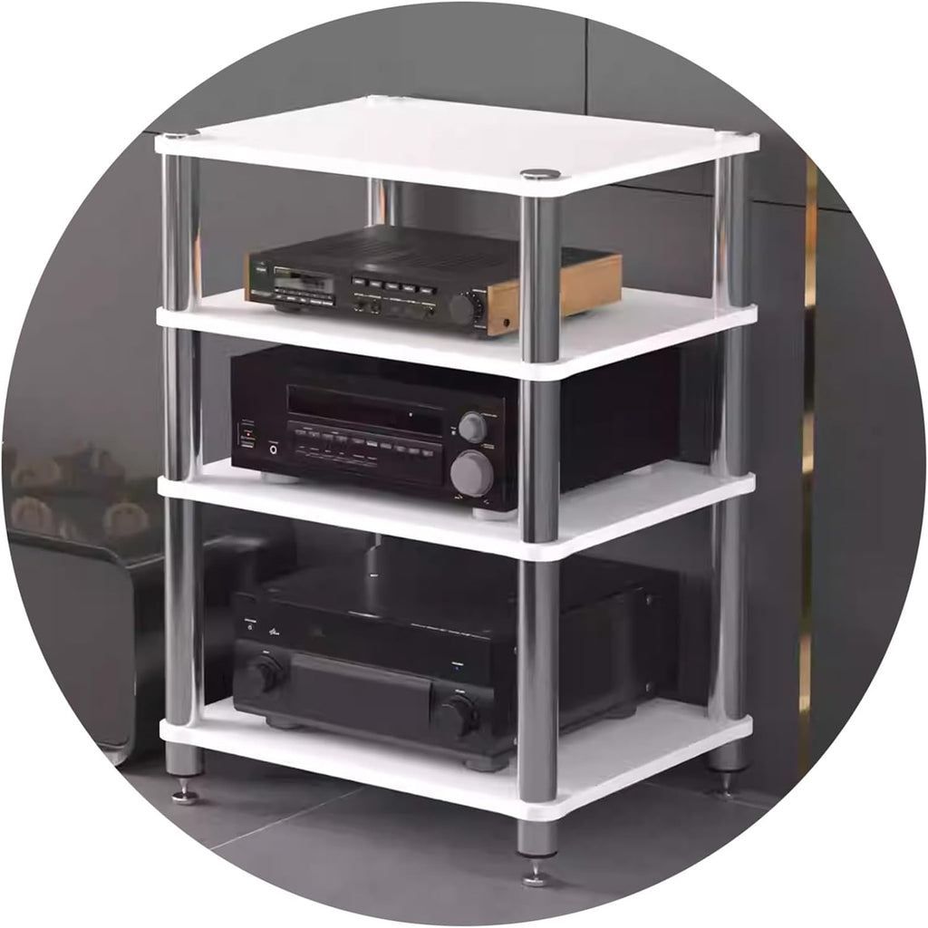 Professional Hi-Fi Rack Amplifier Stand AV Equipment Shelf, 2/3/4-Tier Audio Storage Cabinet with Anti-Vibration Feet for Receiver Turntable Speaker Home Theater(White,60 * 48 * 80cm(4Tier))