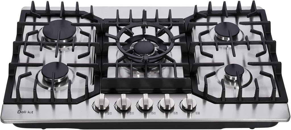 30 Inch Gas Cooktop, Stainless Steel Built-in 5 Burners Stovetop Dual Fuel Gas Hob NG/LPG Convertible Gas Cooktop DK5712