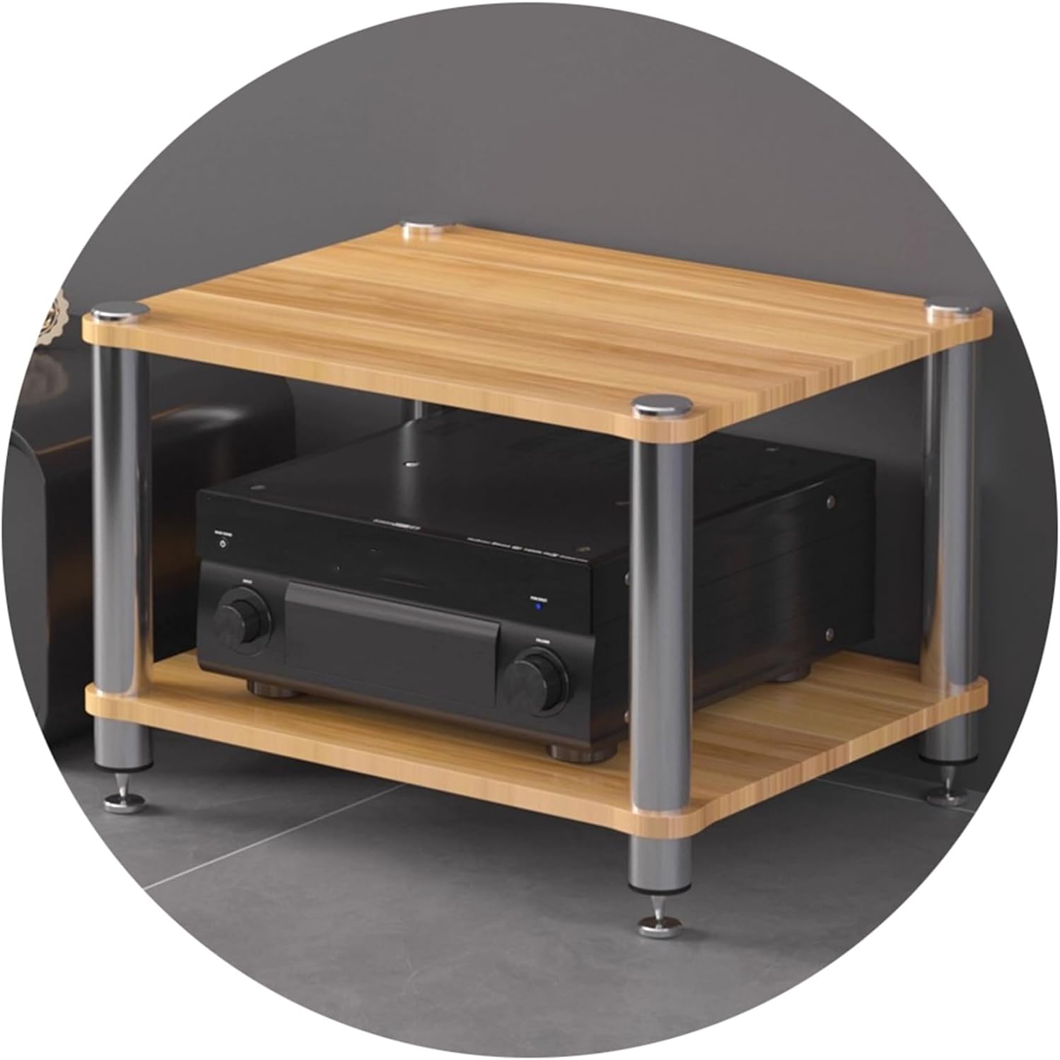 HiFi Audio Rack & Amplifier Stand for Home Theater, 2/3/4-Tier AV Equipment Shelf with Spikes Audio-Visual Shelving for Receiver, Turntable, Speaker(Wood,60 * 48 * 37cm(2Tier))