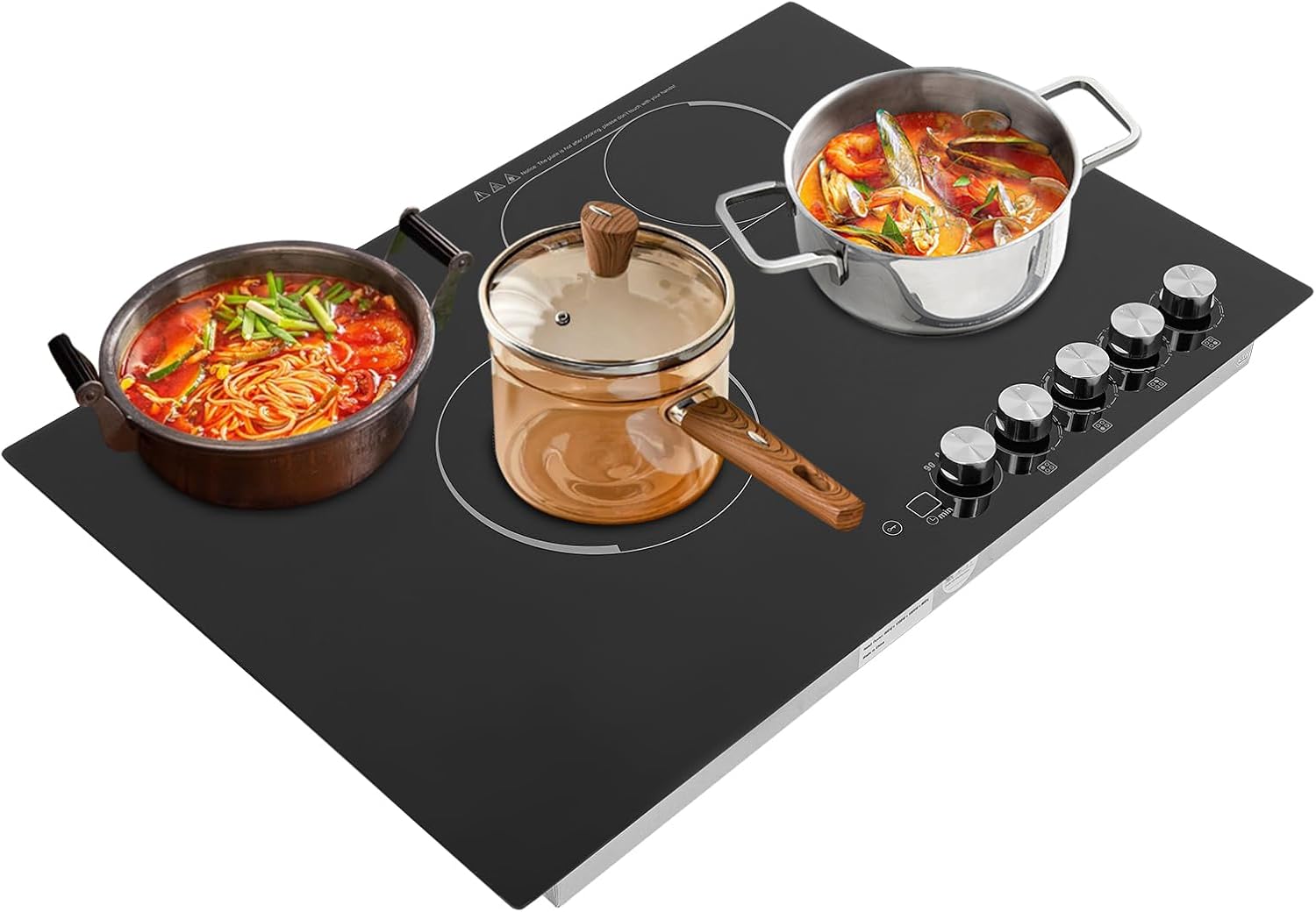 30 Inch Electric Cooktop Built-in Electric Cooktop, 4 Burner Stove Top, 3700W Electrical Ceramic Cooktops with 90Min Timer Ceramic Cook Top, 110V Electrical Stove 4 Burners with Knob Control