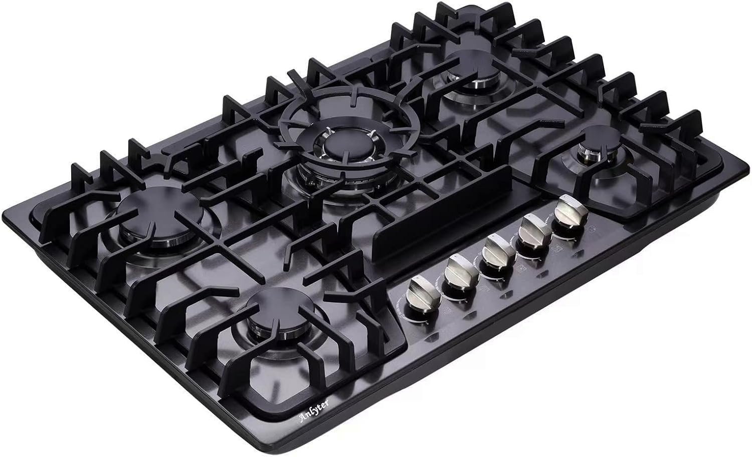30 Inch Gas Cooktop, 5 Burners Built-in Stovetop, Stainless Steel LPG/NG Convertible Stove, Dual Fuel Sealed Hob - Black