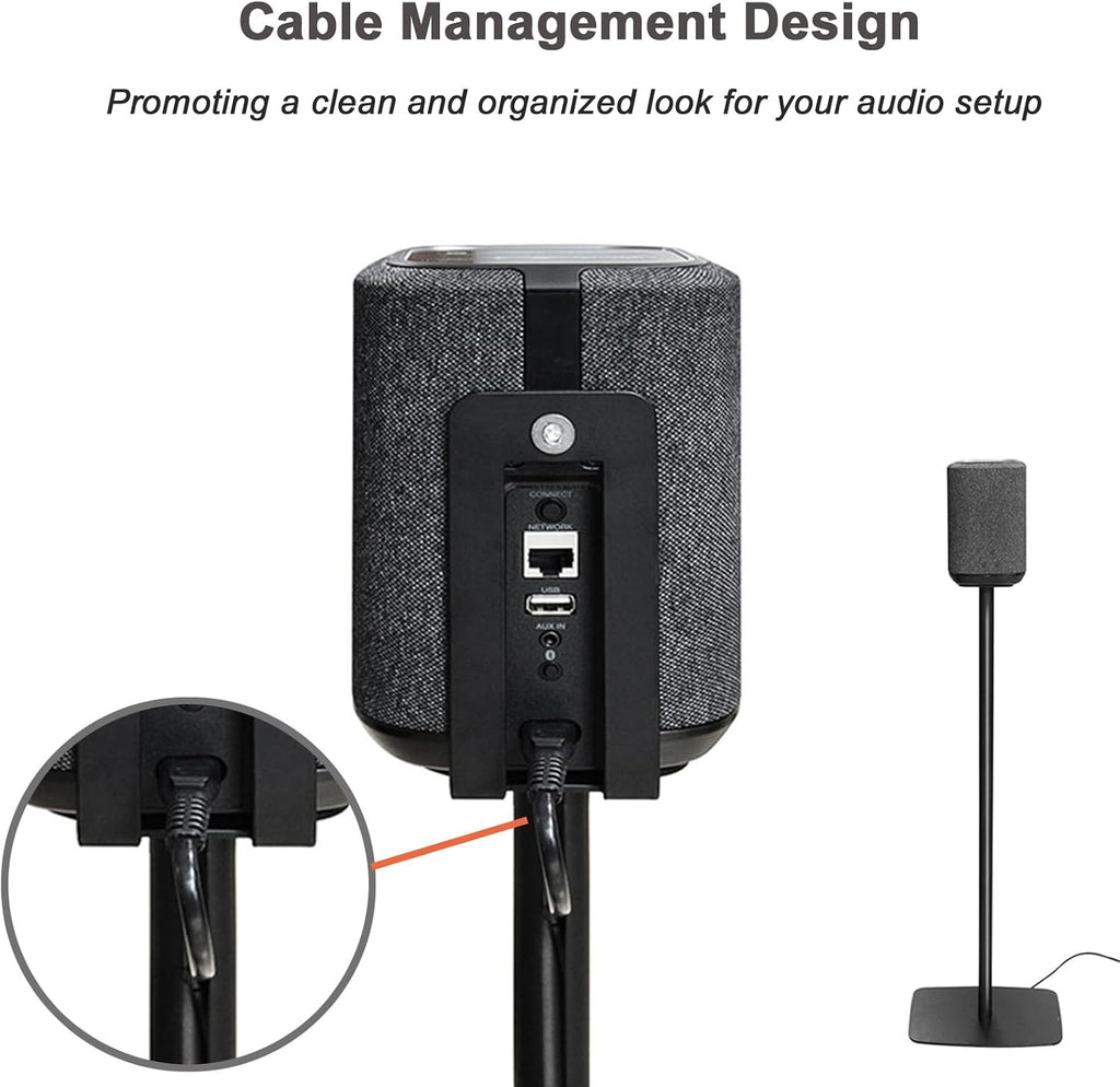 Speaker Stands Pair for DENON Home 150 Wireless Smart Speaker, Heavy Duty Base Floor Stands for Surround Sound with Power Cord Management