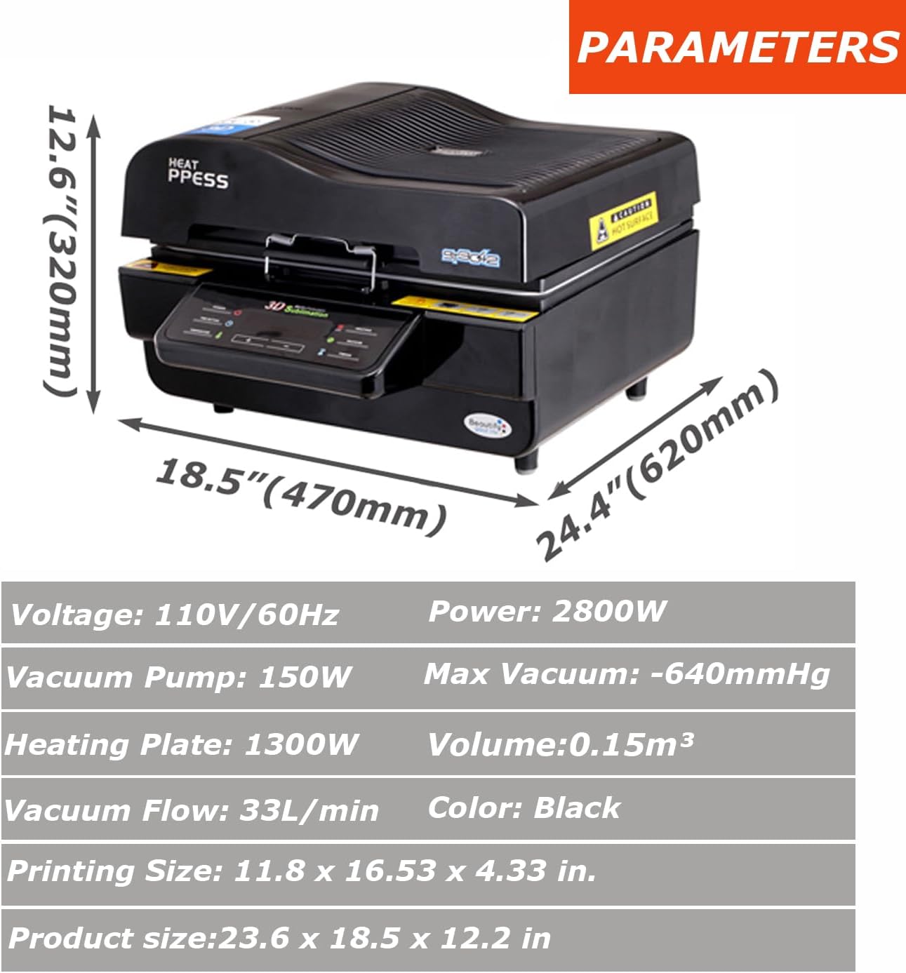 INTSUPERMAI 3D Vacuum Sublimation Heat Press Machine Muti-fuction Sublimation Machine Kit with 9 Pieces Rubber Clamp 2 Heat Resistant Tape for Mugs Transfering Printing 2800W