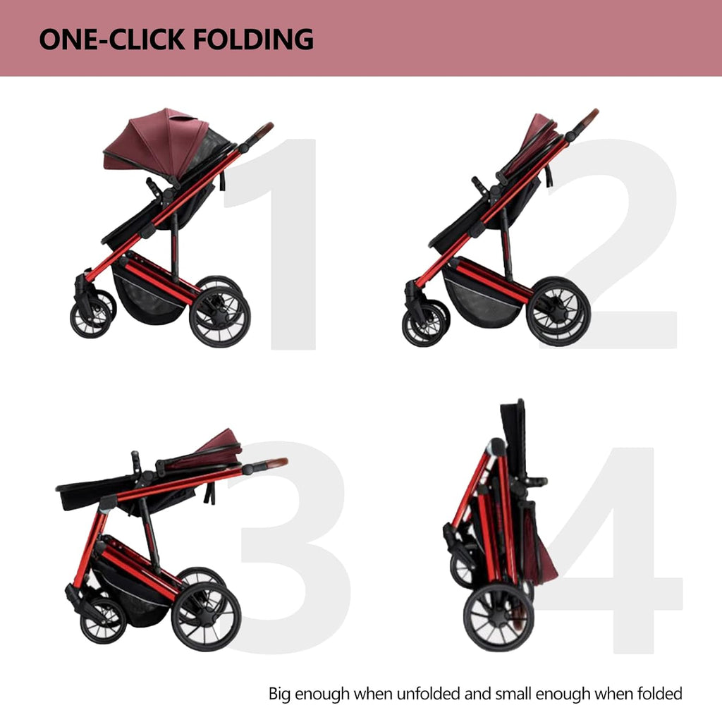 5 in 1 Baby Stroller,Reversible Infant Pushchair, Compact Fold Baby Stroller, Two-Way with Reversible Seat Design, with Aluminum Frame, Large Seat Area, Extra Large Storage Basket(Color:Black)