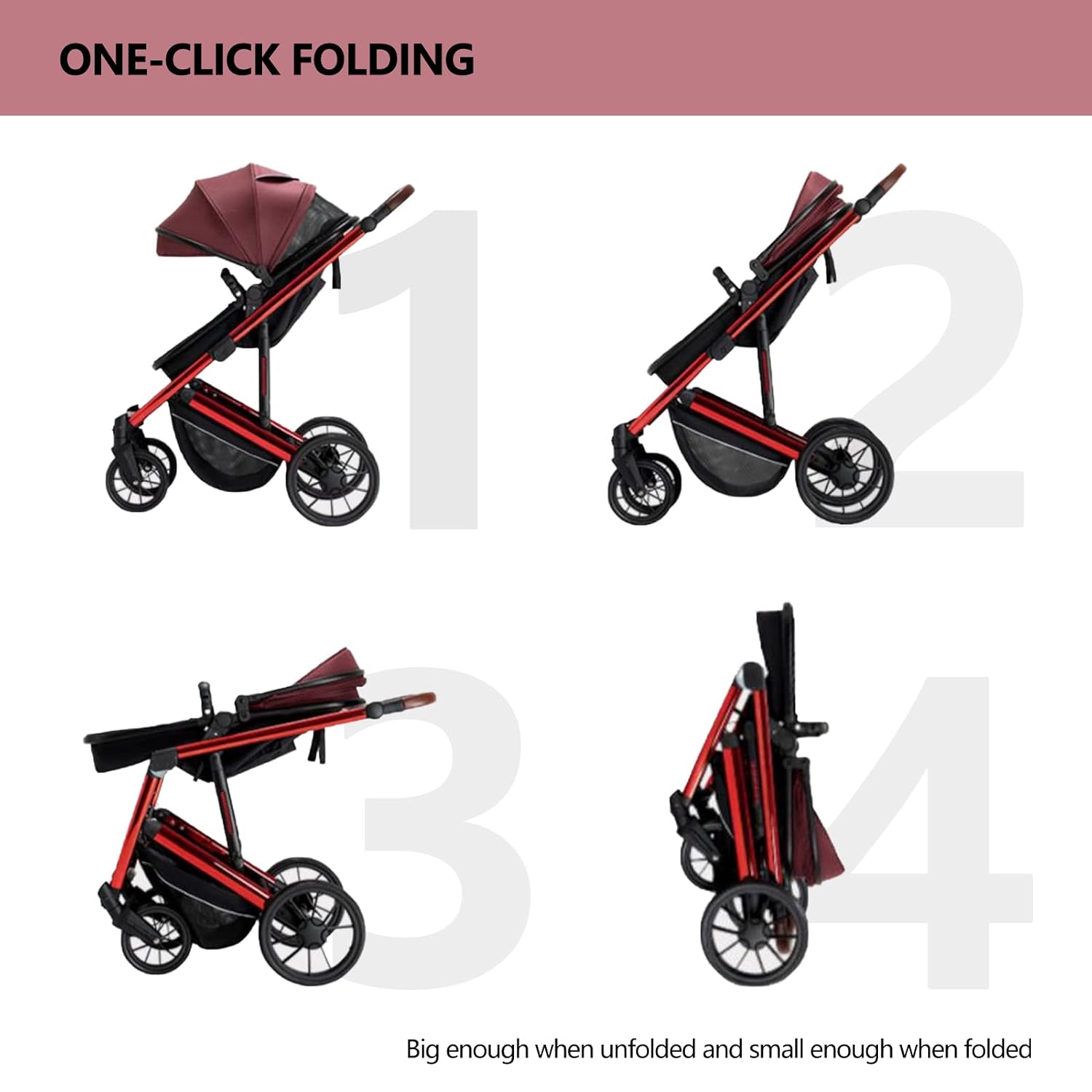 5 in 1 Baby Stroller,Reversible Infant Pushchair, Compact Fold Baby Stroller, Two-Way with Reversible Seat Design, with Aluminum Frame, Large Seat Area, Extra Large Storage Basket(Color:Black)