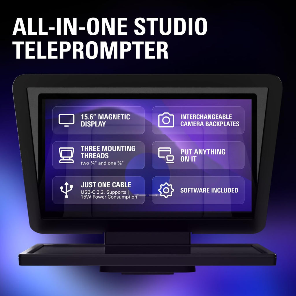Elgato Prompter XL - Full-Sized Teleprompter with Removable Display, Video Conferencing Monitor, for DSLR Mirrorless & Studio Cameras, Single-Cable Setup - USB-C 3.2 for PC & Mac