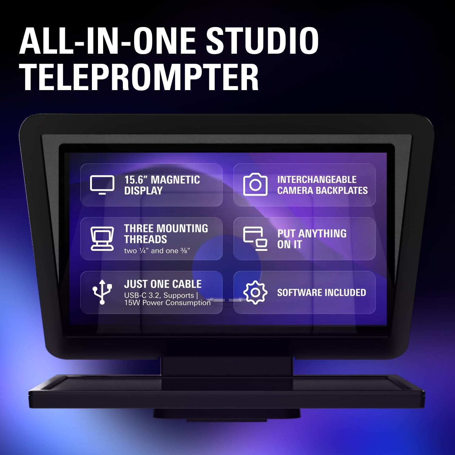 Elgato Prompter XL - Full-Sized Teleprompter with Removable Display, Video Conferencing Monitor, for DSLR Mirrorless & Studio Cameras, Single-Cable Setup - USB-C 3.2 for PC & Mac