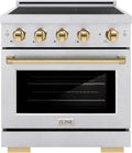 ZLINE Autograph Edition 30 in. 4.2 cu. ft. Paramount Induction Range with 4 Element Cooktop and Electric Convection Oven in Satin Stainless Steel with Polished Gold Accents (SINRSZ-30-G)