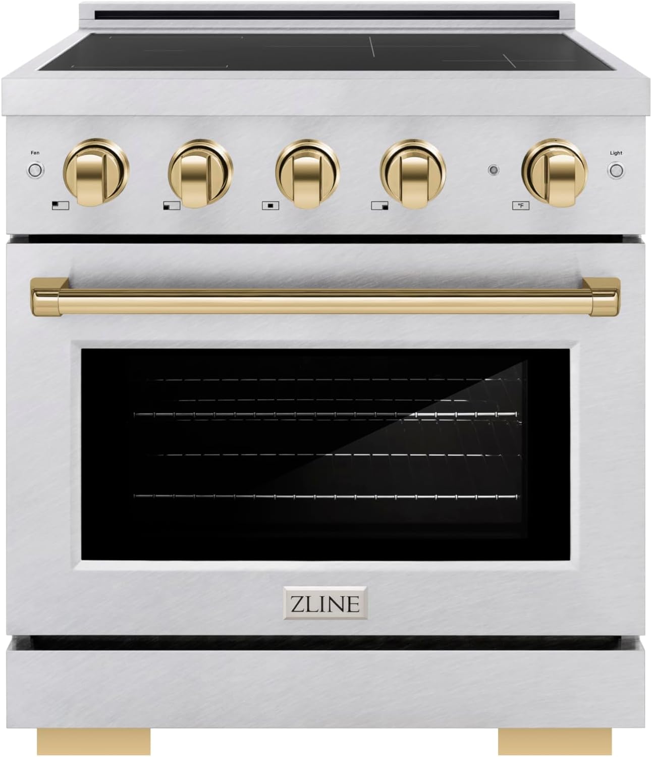 ZLINE Autograph Edition 30 in. 4.2 cu. ft. Paramount Induction Range with 4 Element Cooktop and Electric Convection Oven in Satin Stainless Steel with Polished Gold Accents (SINRSZ-30-G)