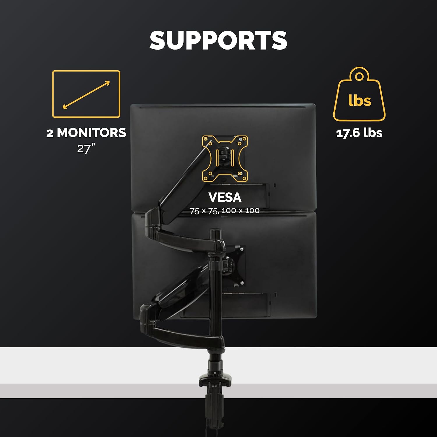 Fellowes 8043401 Platinum Series Stacked Monitor Mount, Adjustable Computer Monitor Stand for 2 Monitors with Dual Monitor Arms, 32 Inch Monitor Capacity