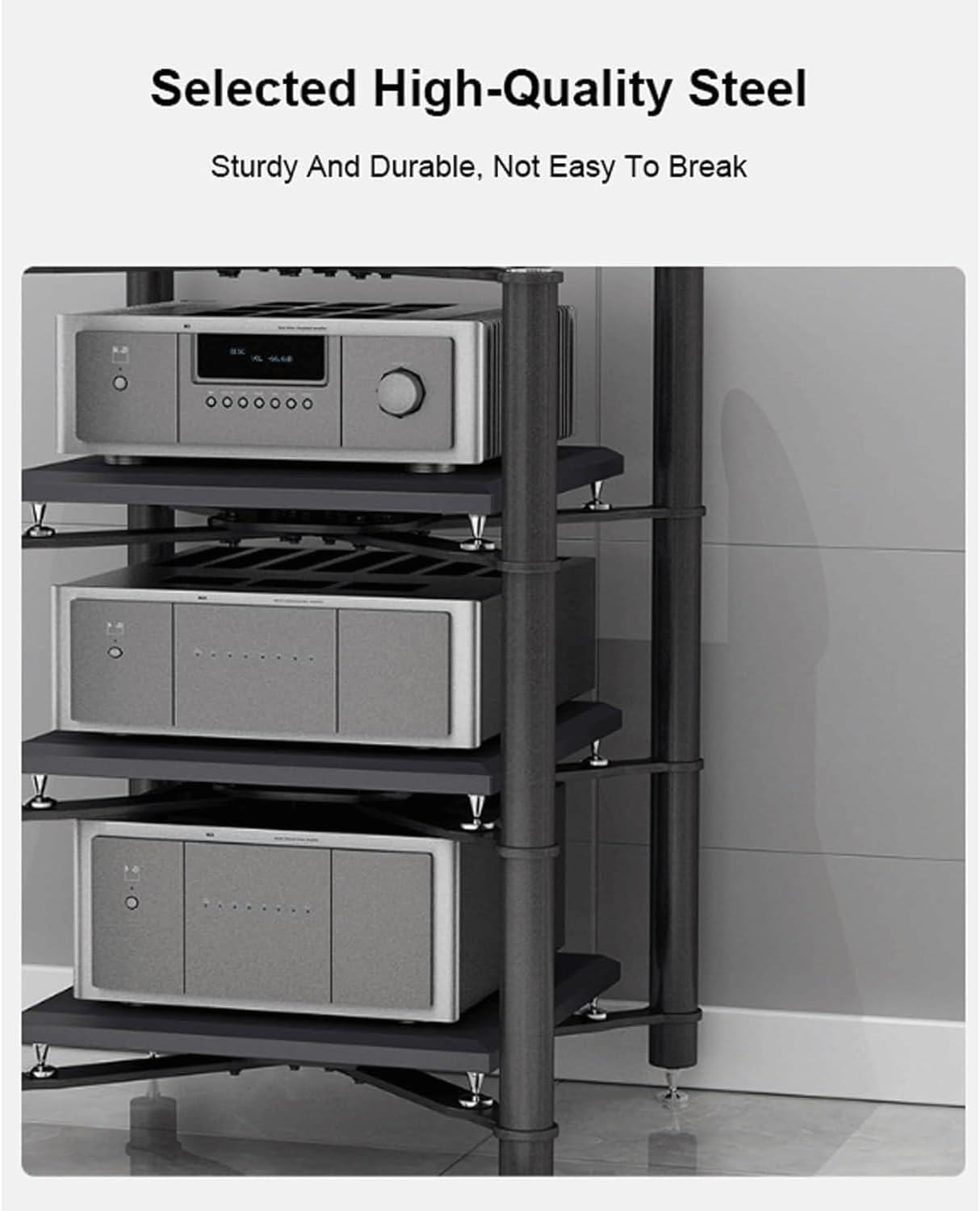 Audio Rack Stainless Steel Stereo Rack Audio Equipment Rack Audio Open Rack Cabinet Audio-Video Shelving with Shock-Absorbing Feet(Silver,2 Tier)