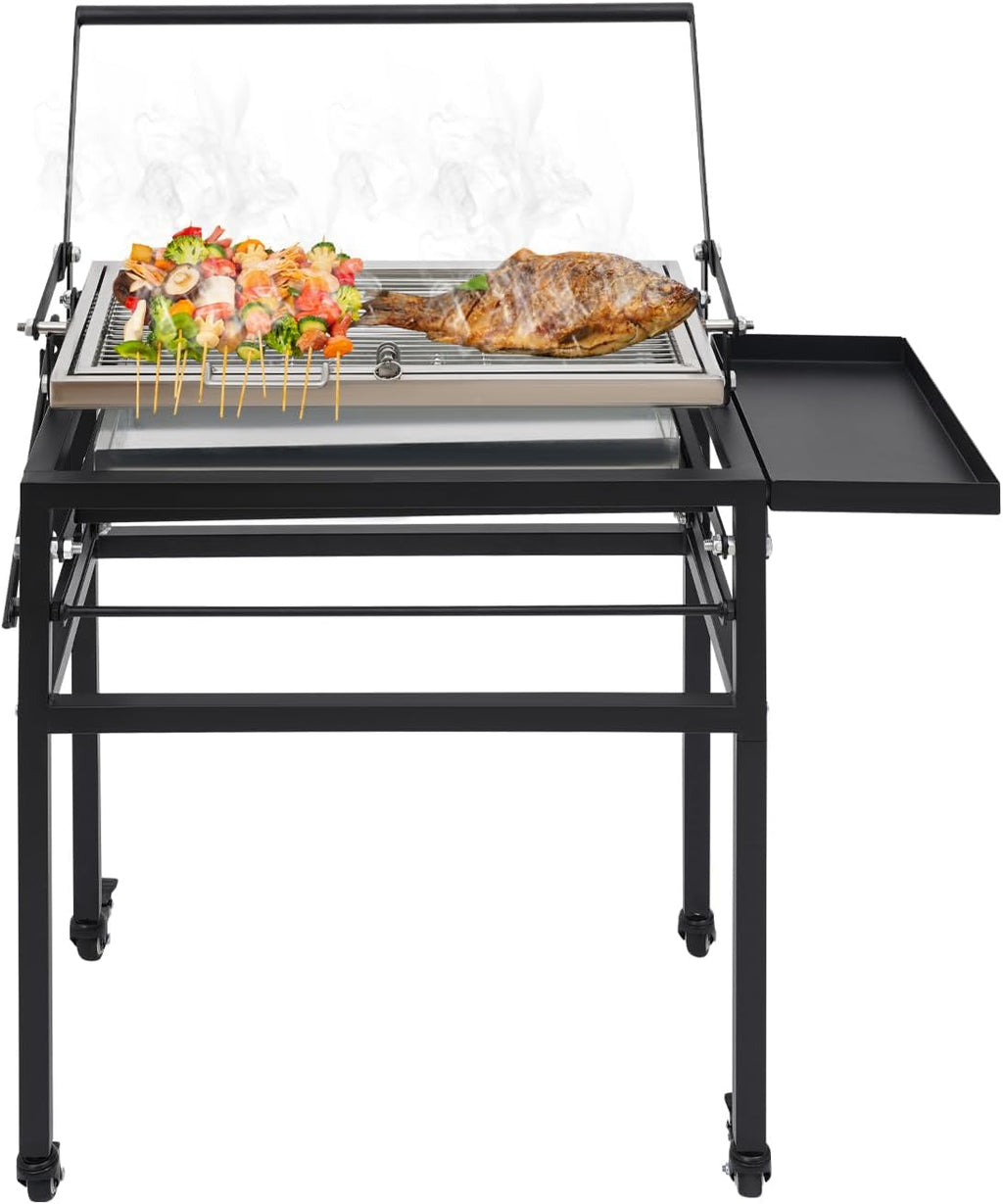 Folding Charcoal Flip Grill, Barbecue Grill Rotating Charcoal Grill with Flipping Basket, Portable Camping Charcoal BBQ Grill for Outdoor Camping, Picnic, Patio and Backyard Parties