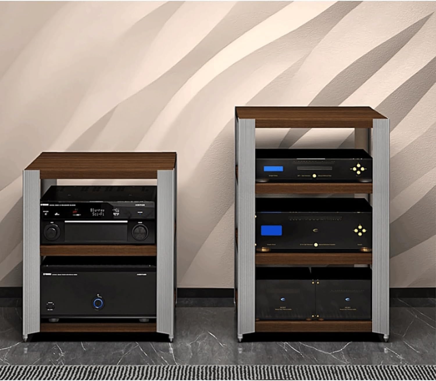 Audio Rack 2/3 Tier Stereo Rack Audio Equipment Rack Audio Stereo Shelf Wooden Open with Stainless Steel Feet Audio-Video Shelving(62x49x85cm)