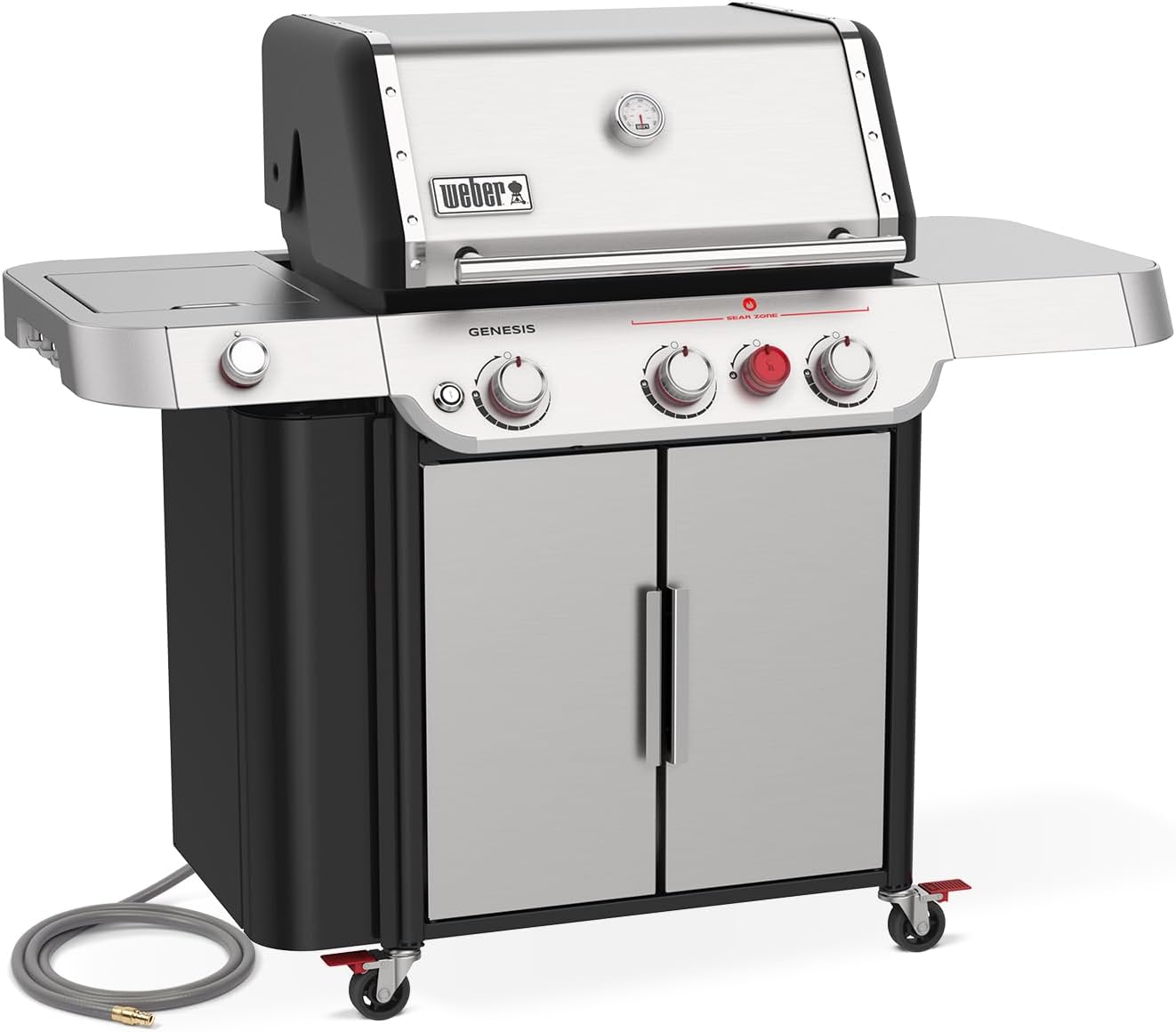 Weber Genesis S-335 Natural Gas Grill for Outdoor Cooking, Stainless Steel, 3 Burners and 1 Side Burner – Stainless Steel Cooking Grates, PureBlu Burners & Sear Zone