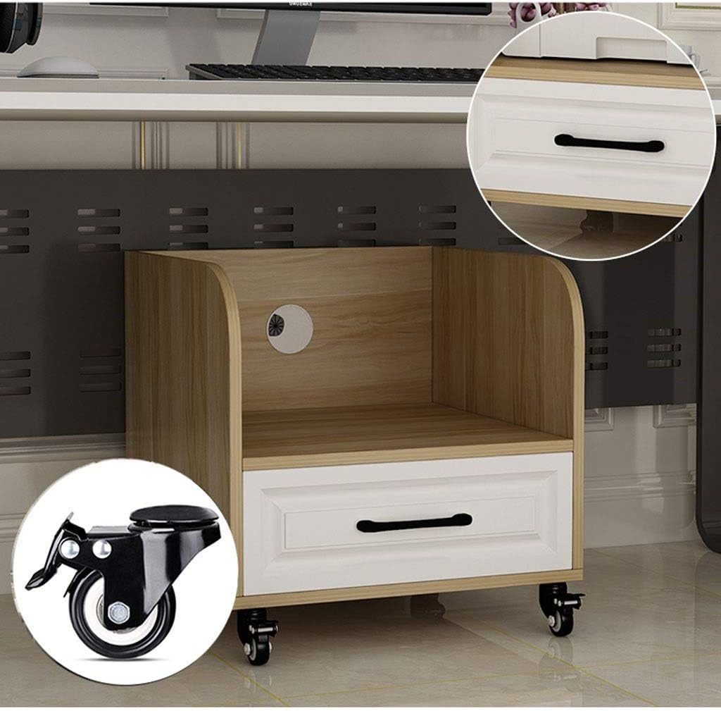 Printer Stands Under Desk Printer Stand CPU Main Frame with Cable Management and Storage Drawers, Printer Desk with 4 Wheels & Lock Mechanism for Mini 3D Printer Printer Stands for Home Office (White