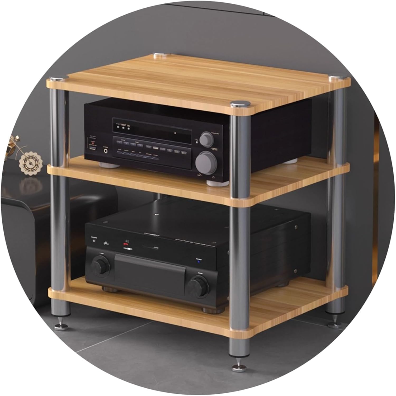 HiFi Audio Rack & Amplifier Stand for Home Theater, 2/3/4-Tier AV Equipment Shelf with Spikes Audio-Visual Shelving for Receiver, Turntable, Speaker(Wood,60 * 48 * 59cm(3Tier))