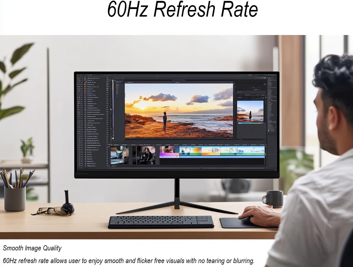 Real HD 32 Inch FHD 1080P CCTV Security Monitor, Thin LED Screen Computer Monitor, 60Hz Refresh Rate with HDMI VGA BNC and Audio, Compatible with 4K, for Surveillance NVR/DVR System