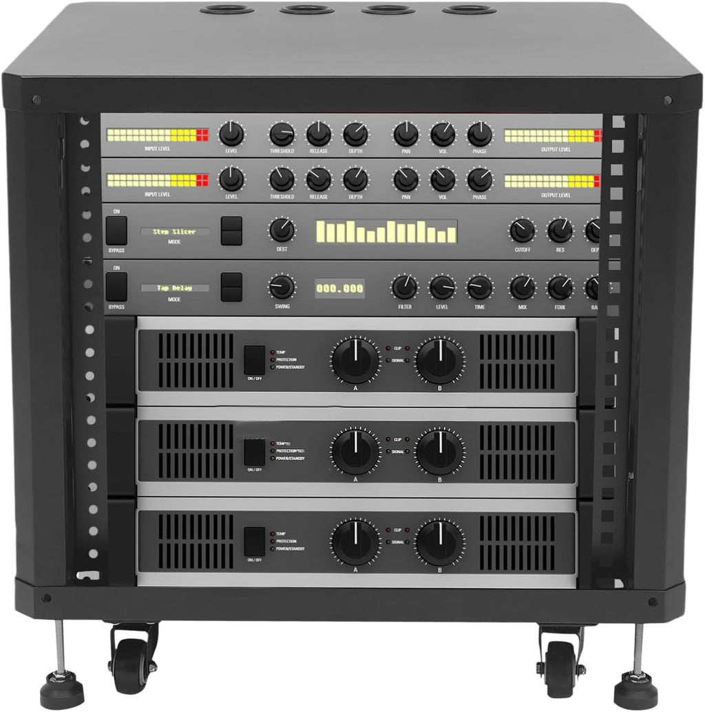 9U Server Rack with Wheels&Leveling Feet, Freestanding Rolling Open Frame IT Network Server Cabinet Rack Shelf for Audio Video Music Recording Computer AV Data & IT Equipment,Black