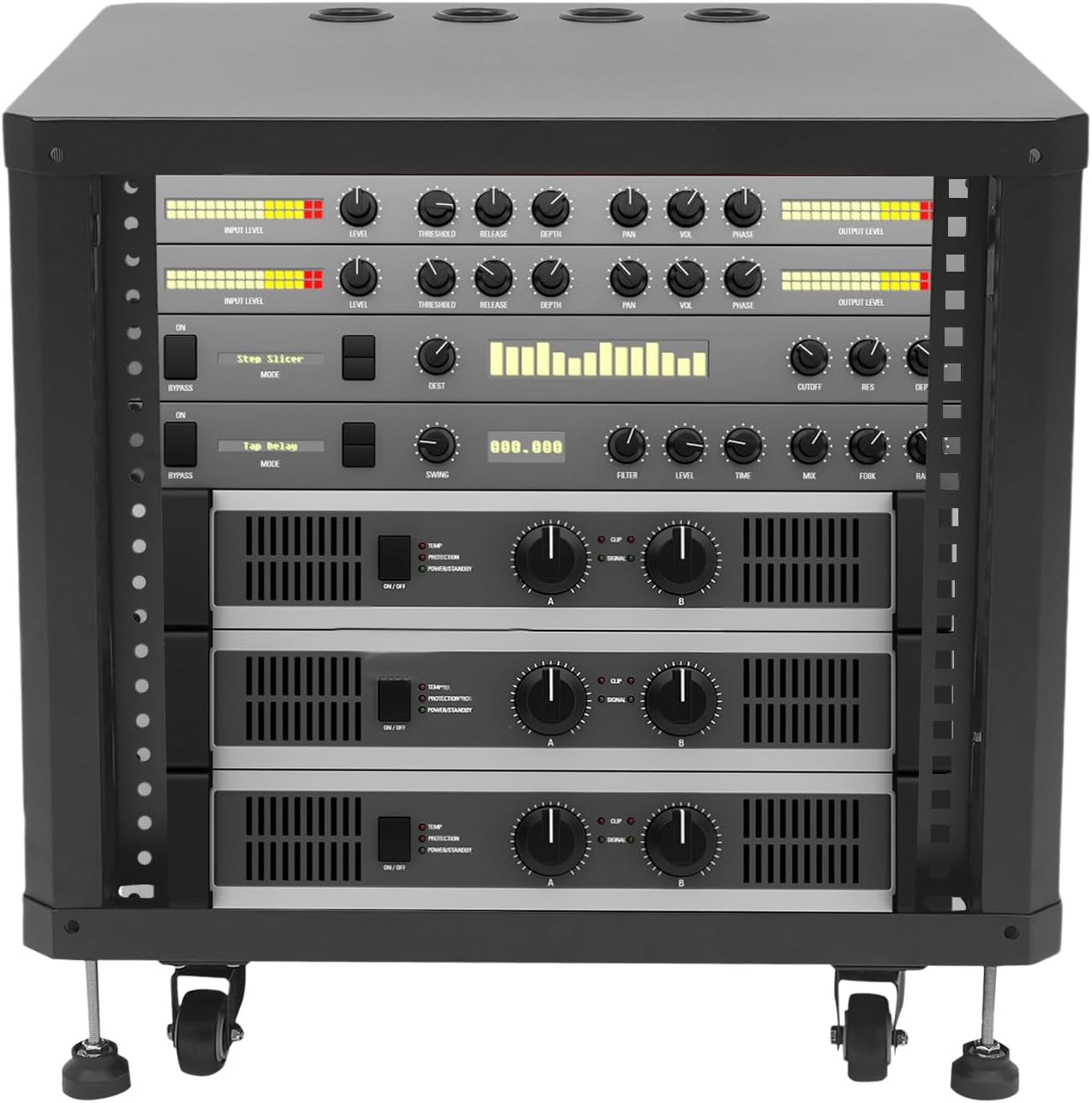 9U Server Rack with Wheels&Leveling Feet, Freestanding Rolling Open Frame IT Network Server Cabinet Rack Shelf for Audio Video Music Recording Computer AV Data & IT Equipment,Black
