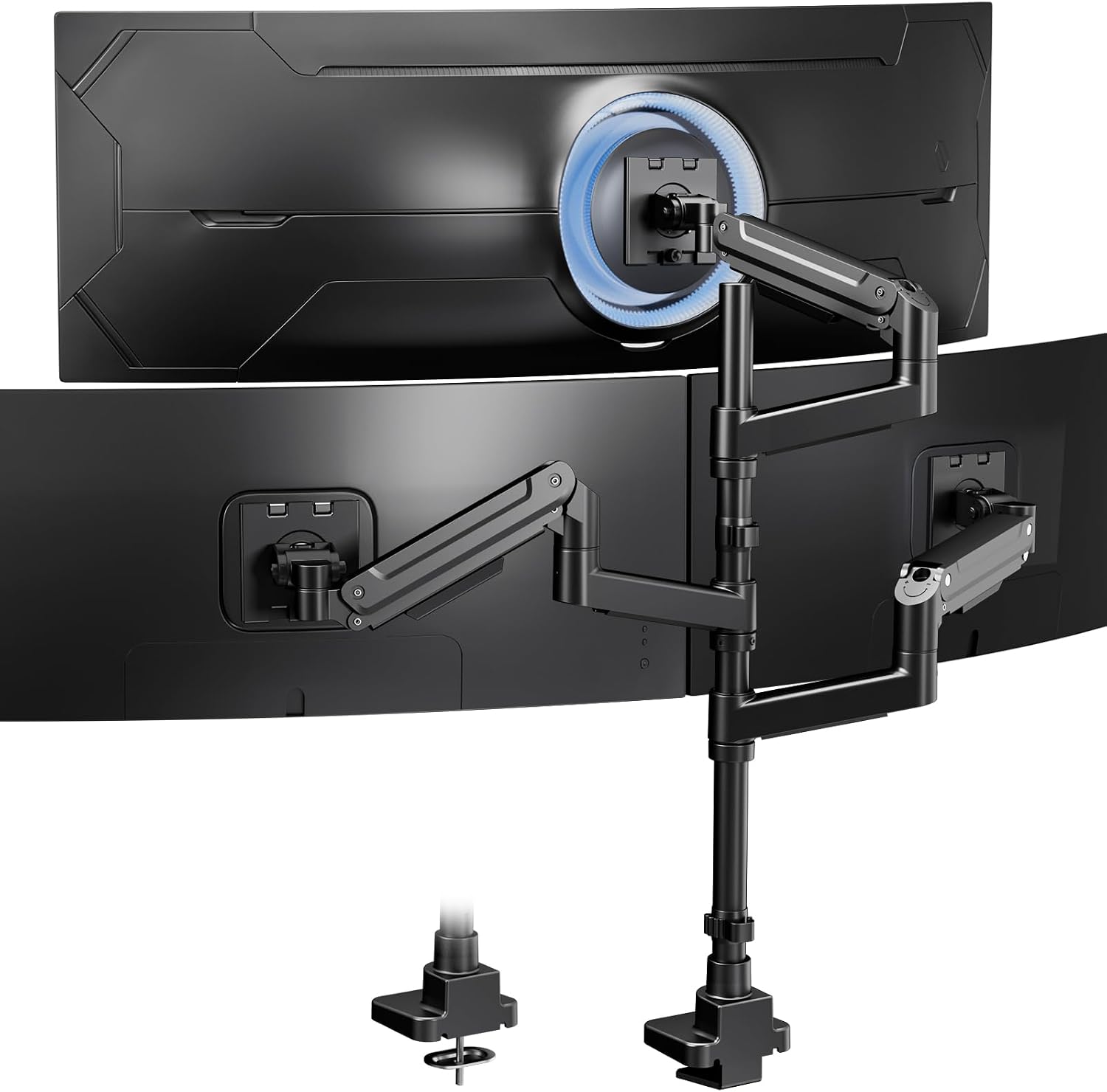 Triple Monitor Mount for up to 49-inch Screens - Heavy Duty Triple Monitor Arm Desk Mount for Ultrawide Monitors Max Load 44lbs per Screen, VESA 75x75 / 100x100 mm, Black