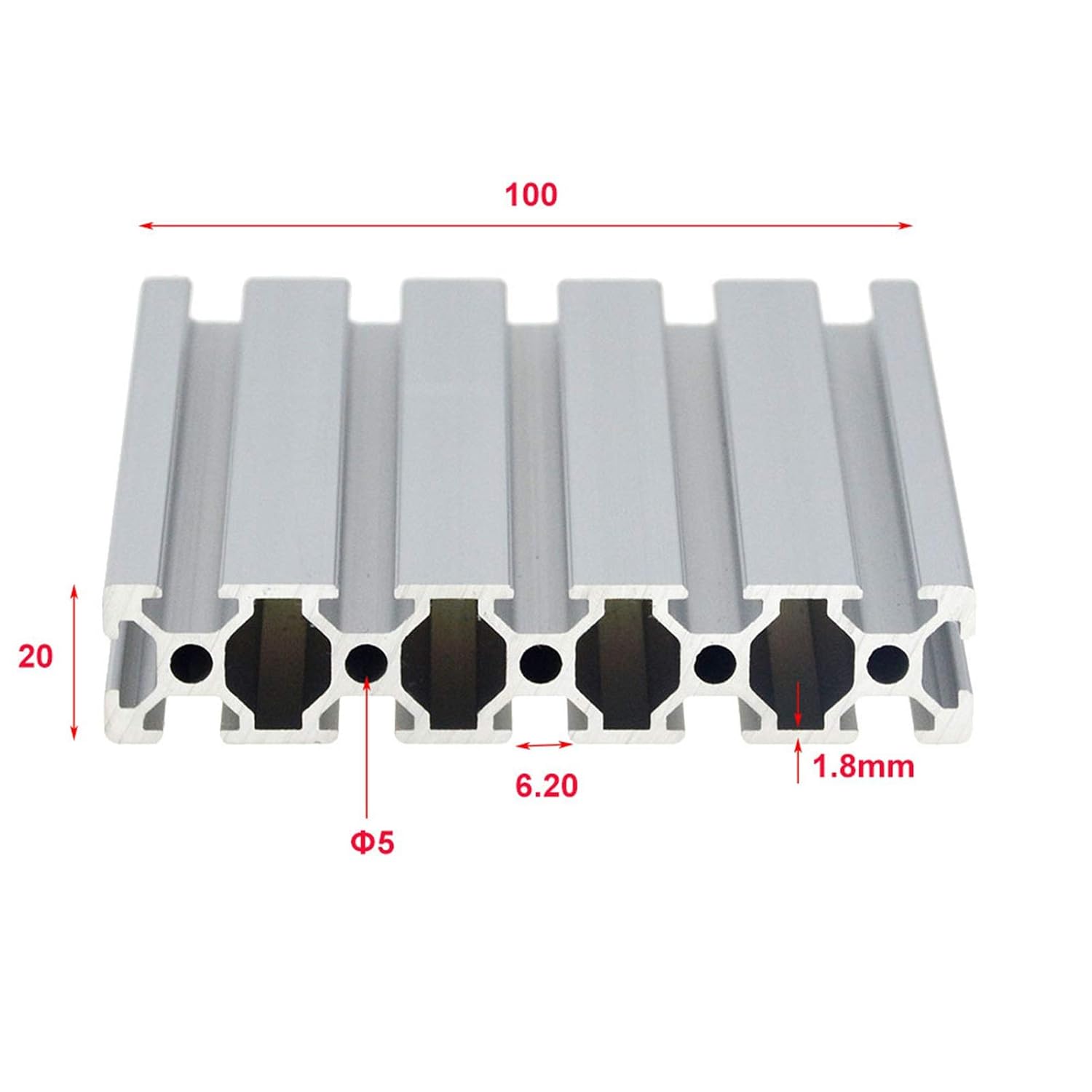 1PC 20100 Steel Profile Extrusion 100-800mm Long European Standard Anodized Linear Guide DIY CNC 3D Printer Table Stainless Steel (Size : 800MM)