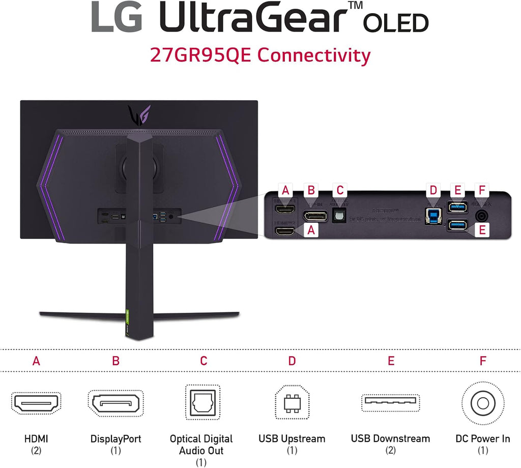LG 27' Ultragear™ OLED QHD Gaming Monitor with 240Hz .03ms GtG & nVIDIA® G-SYNC® Compatible (Renewed), Black