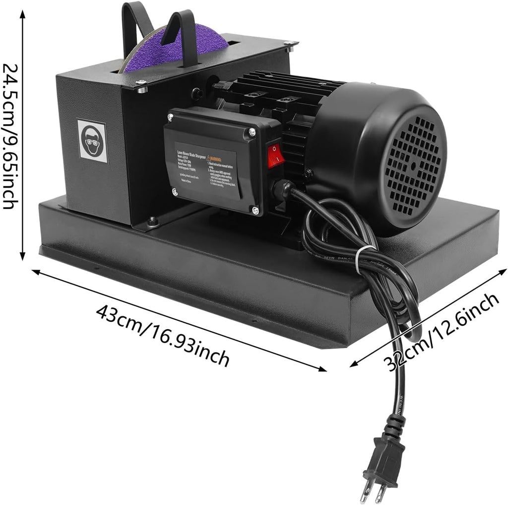 1 HP 750W Lawn Mower Blade Sharpener, Lawnmower Blade Grinder with 9' Grinding Wheel & 2 Sandpapers for High/Low Lift Blade, Gator Blade, Flat Blade