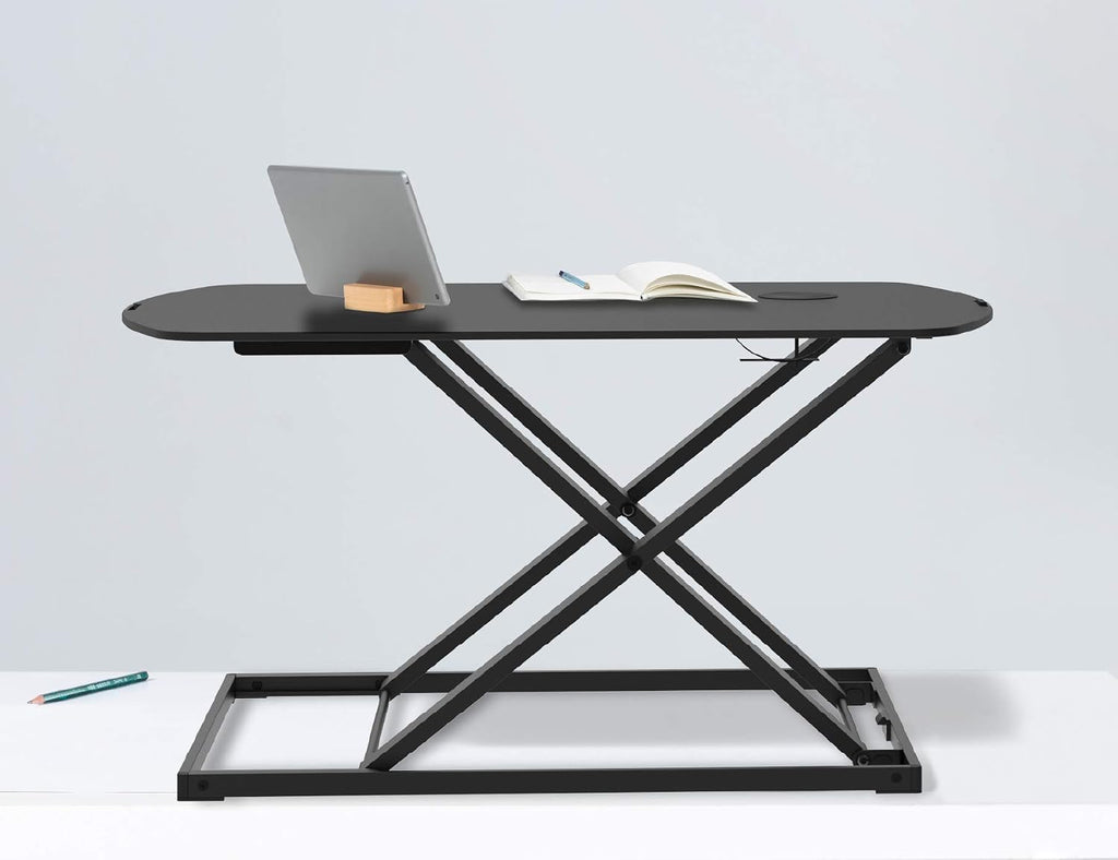 Bostitch Office Sit Stand Desk Converter, Height Adjustable Workstation Riser, Includes Wireless Charging Pad, Black (STND-3122BK)