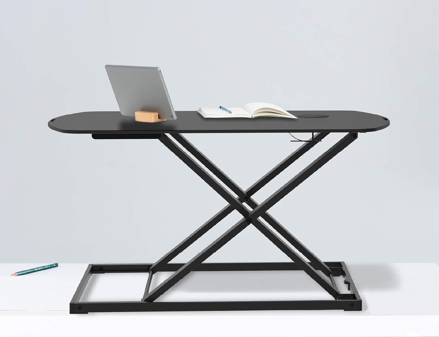 Bostitch Office Sit Stand Desk Converter, Height Adjustable Workstation Riser, Includes Wireless Charging Pad, Black (STND-3122BK)