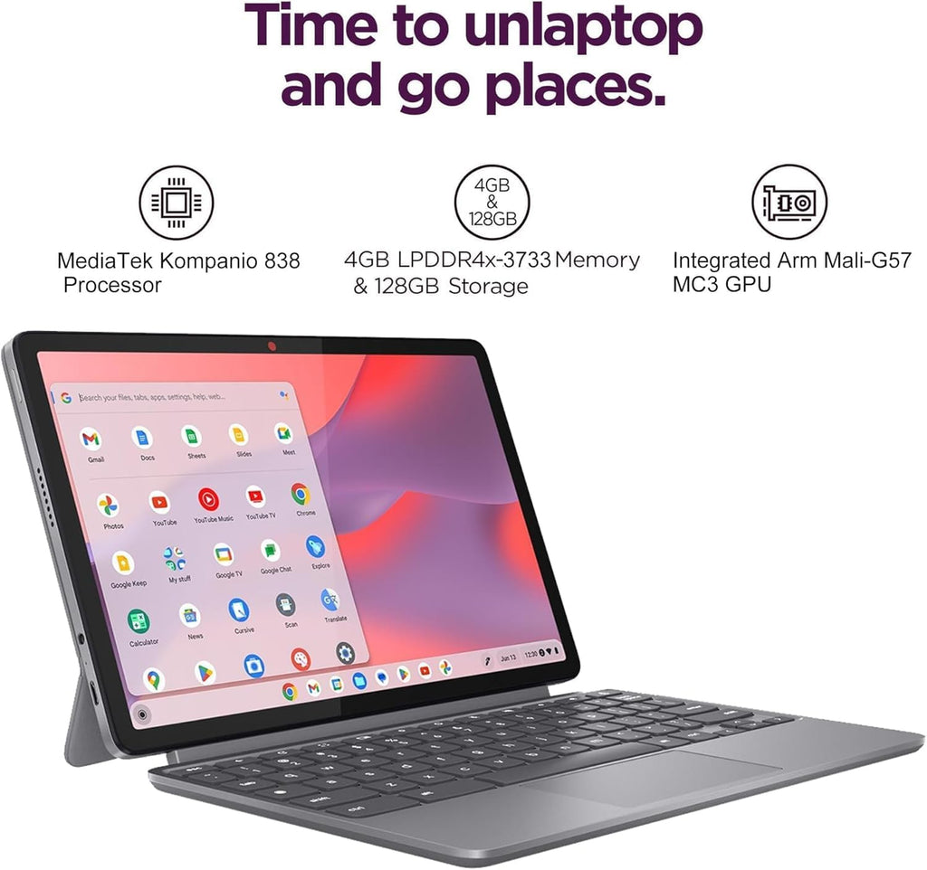 Lenovo Chromebook Duet Gen 9 11' FHD+ 2-in-1 Touchscreen Tablet Laptop (8-Core MediaTek Kompanio 838, 4GB, 192GB Storage (64GB+128GB SD), Detachable Keyboard) 8MP Webcam, IST HUB, Wi-Fi 6, Chrome OS