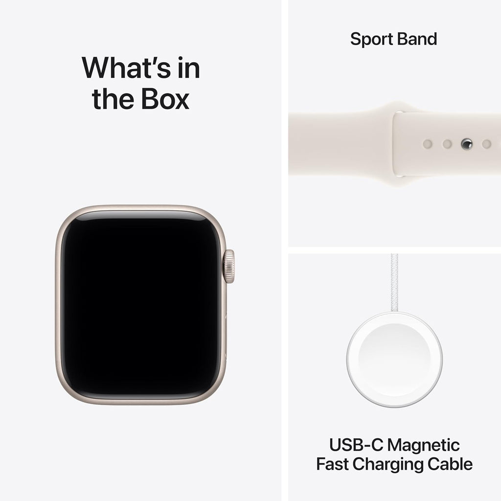 Apple Watch SE 3 [GPS + Cellular 44mm] Smartwatch with Starlight Aluminum Case with Starlight Sport Band - M/L. Fitness and Sleep Trackers, Heart Rate Monitor, Always-On Display, Water Resistant