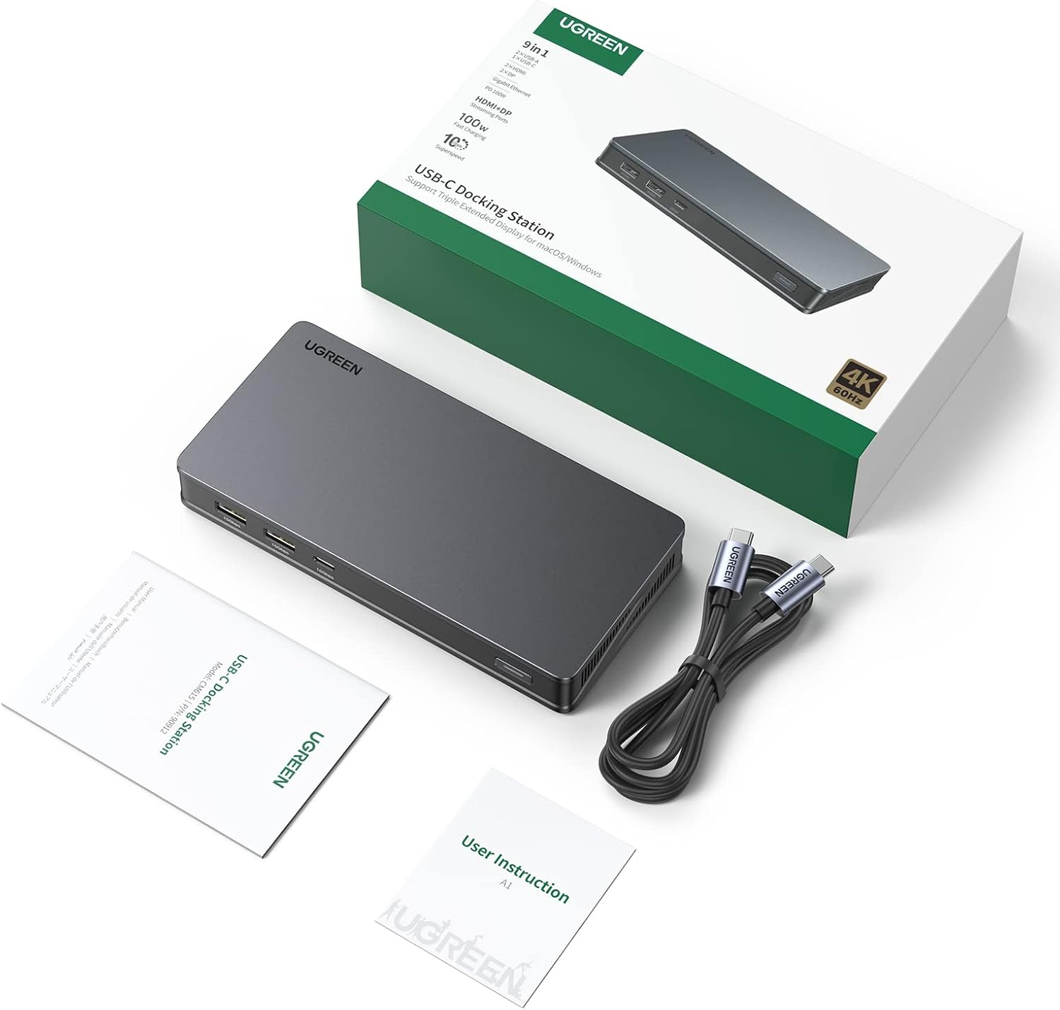 UGREEN USB C Docking Station, DisplayLink 9-in-1,Revodok Pro 209,Dual 4K@60hz Monitor Dock for MacBook & Windows with 2 DP & 2 HDMI, 10 Gbps USB C & USB-A Data Ports, 100W PD, Gigabit Ethernet