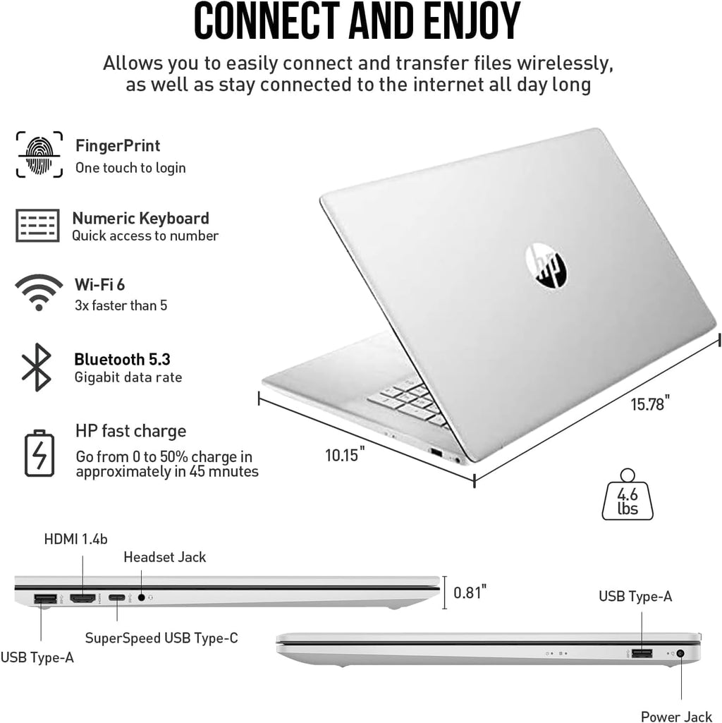 HP 17.3 Inch Touchscreen Laptop with Backlit Keyboard, Intel 13th Core i7-1355U, 64GB RAM, 2TB SSD, Wi-Fi 6, 15Hrs Battery, Rose Gold, Windows 11