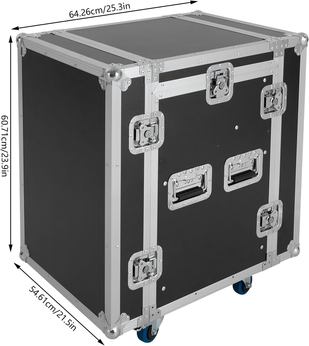 10U Pa Dj Rack/Road Case,Av Rack Case With Wheels,Dj Work Table and Casters,Slant Mixer Top with Spring Handle for Storing Electronic Equipment Such As Amplifiers, Mixers, Microphones, Sequencers Etc