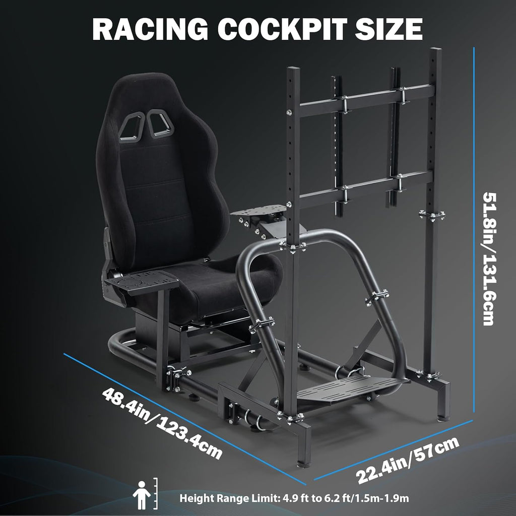 Anman Pro Adjustable Sim Racing Simulator Cockpit Black Seat with Display TV Monitor Stand Fits for Logitech G27 G920 G29 G25,for Thrustmaster T300RS TX, for Fanatec,Wheel Pedals Not Included