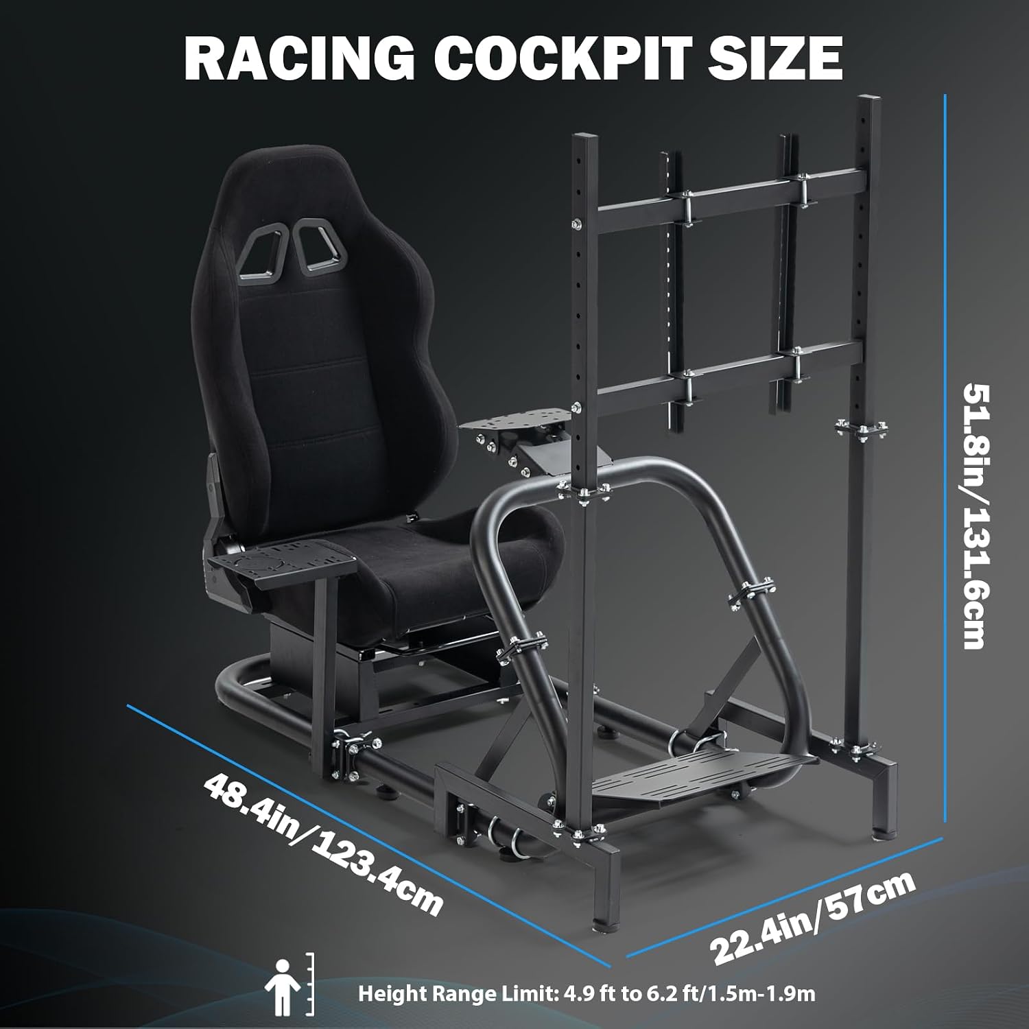 Anman Pro Adjustable Sim Racing Simulator Cockpit Black Seat with Display TV Monitor Stand Fits for Logitech G27 G920 G29 G25,for Thrustmaster T300RS TX, for Fanatec,Wheel Pedals Not Included