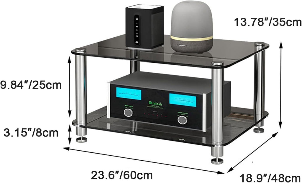 1/2/3/4 Tier Stereo Rack AV Media Stand with Tempered Glass Shelves, Audio Rack Tower CD Record Player Stereo Receiver AV Equipment Cabinet Display Stand,Brown,2 Tier