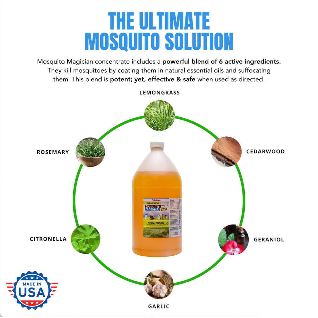 Mosquito Magician Liquid Concentrate – Kills Mosquitoes, Fleas & Fire Ants, Repels and Prevents Ticks – Essential Oil Yard Treatment Spray – Use with Sprayers, Foggers & Misting Systems – 1 Gal, Mint