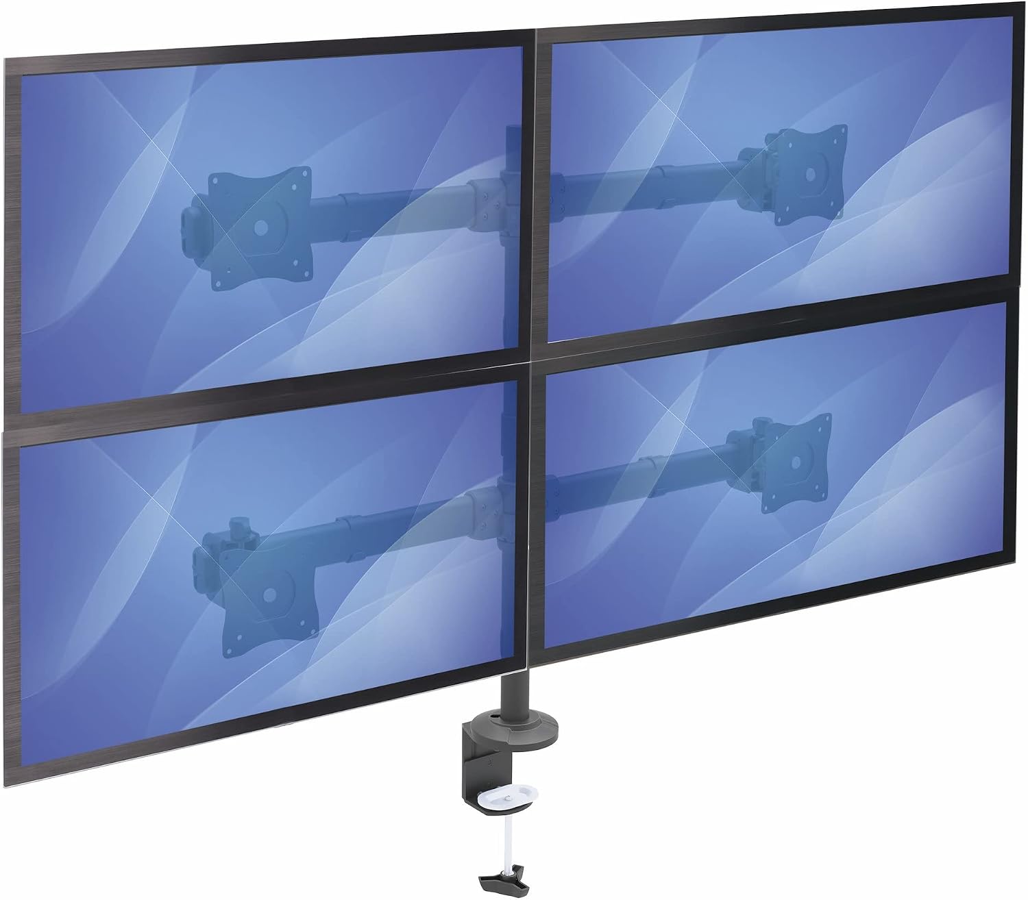 StarTech.com Desk Mount Quad Monitor Arm - Ergonomic VESA 4 Monitor Mount 2x2 up to 27' - Articulating & Height Adjustable Pole Mount - Tilt/Swivel/Rotate LCD/LED Screen - Clamp/Grommet (ARMQUAD)