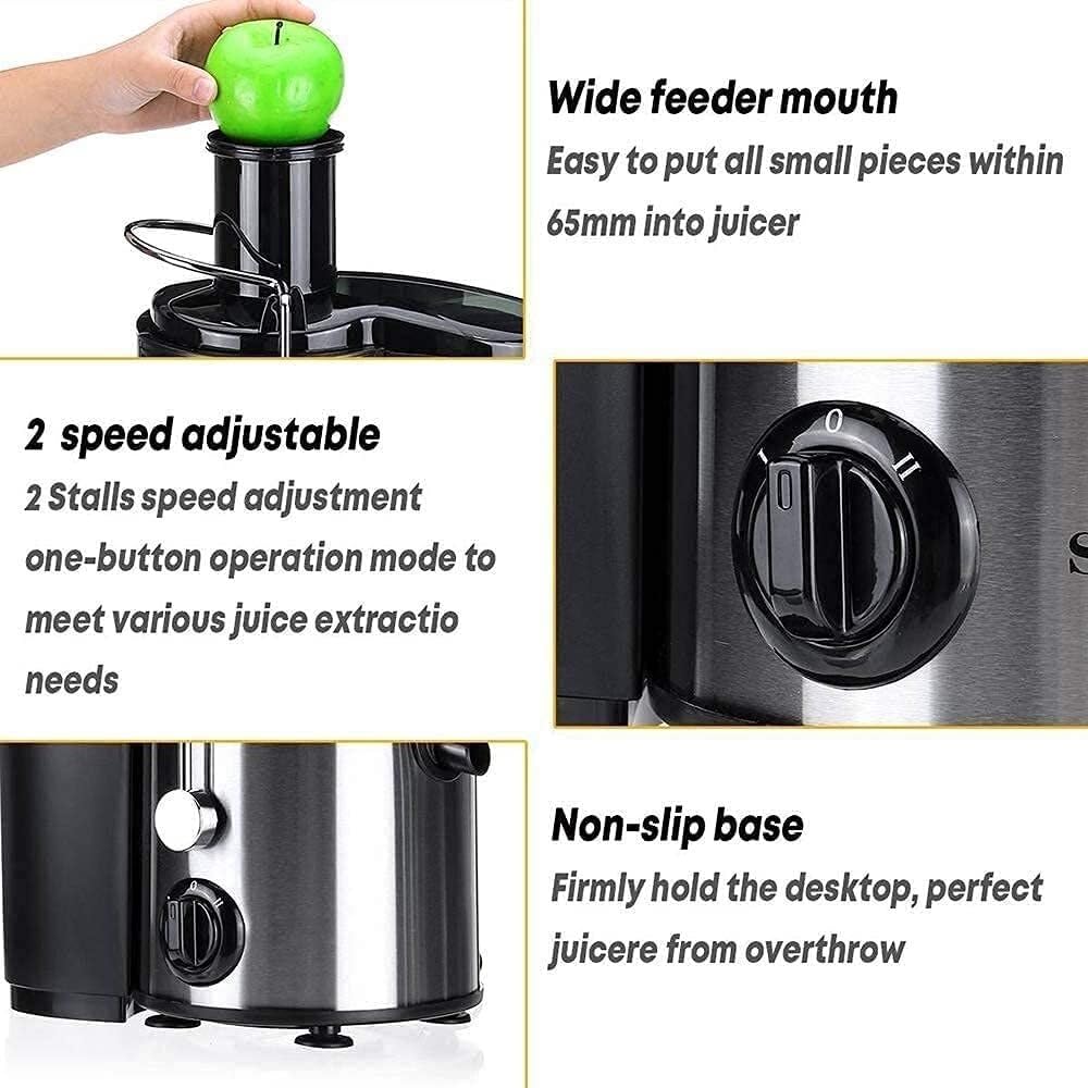 800W Centrifugal Juicer, Multifunctional Fruit & Veg Juice Maker, Stainless Steel, 2 Speeds, Safe, High Juice Yield, Easy to Clean